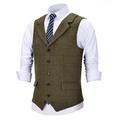 Men's Formal Notch Lapel Slim Fit Plaid Waistcoat Tweed Suit Vest for Groomen(XXXL, Army Green)