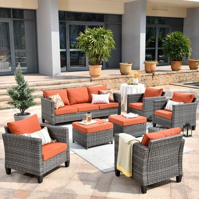 OVIOS 7-piece Patio Outdoor Wicker Conversation Set
