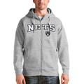 Men's Antigua Heathered Gray Brooklyn Nets Victory Full-Zip Hoodie