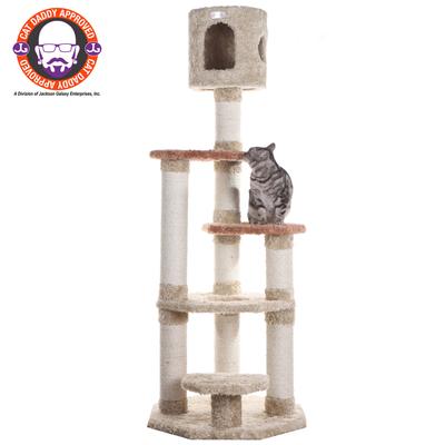 Real Wood 66" Cat Climber Junggle Tree With Sisal Carpet Platforms by Armarkat in Khaki