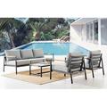 Beachcrest Home™ Urgeon 4 Piece Outdoor Seating Set in Aluminum & Teak w/ Cushions Metal in Gray/Black | 28 H x 78 W x 32 D in | Wayfair