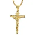 Collier pendentif religieux jésus Christ croix pour femmes/hommes couleur or en acier inoxydable