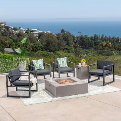 Carver Outdoor 4-Seater Aluminum Chat Set with Fire Pit and Tank Holder by Christopher Knight Home