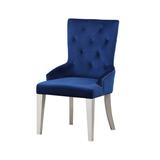 Varian Side Chair (1Pc), Blue Fabric & Antique Platinum, Padded Seat & Back