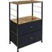 Sorbus Nightstand with 2 Wood Farmhouse Shelves and 2 Black Drawers