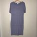 Lularoe Dresses | Lularoe Size Medium Purple Gray Stripe Knit Dress Bodycon Short Sleeve Stretch | Color: Gray/Purple | Size: M