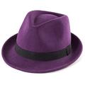 100% Wool Fedora Hat Mens Fedora Hats for Men Trilby Hat Straw Sun Hat Panama Hat, 12 Purple, Size: 22-7/8", Fit for 22" - 22 7/8", M