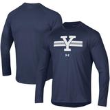 Men's Under Armour Navy Yale Bulldogs Logo Stripe Performance Raglan Long Sleeve T-Shirt