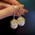 Boucles d'oreilles pendantes élégantes en cristal de Zircon pour femmes fausse perle strass