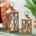 Glitzhome Set of 2 Modern Simple Wooden Lanterns Hanging Candle Holders