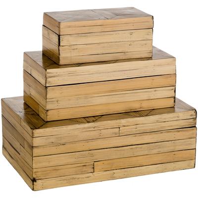 Rouzet Bohemian Bamboo Decorative Box Set (3 Piece) - 13.8" x 8.3" x 4.9"