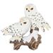 Loon Peak® Somerford Snowy Owl Couple Standing on Tree Trunk Figurine Resin in Brown/White | 4.5 H x 6 W x 4 D in | Wayfair