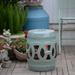 Charlton Home® Abbeydale Ceramic Outdoor Side Table Stone/Concrete in Blue/Gray | 17.3 H x 13.6 W x 13.6 D in | Wayfair