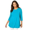 Plus Size Women's Stretch Knit Swing Tunic by Jessica London in Ocean (Size 12) Long Loose 3/4 Sleeve Shirt