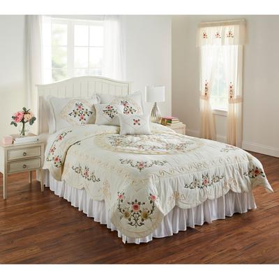 Ava Oversized Embroidered Cotton Quilt by BrylaneHome in Ivory (Size TWIN)