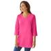 Plus Size Women's Perfect Three-Quarter Sleeve V-Neck Tunic by Woman Within in Raspberry Sorbet (Size M)