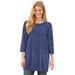 Plus Size Women's Perfect Printed Three-Quarter-Sleeve Scoopneck Tunic by Woman Within in Navy Offset Dot (Size L)