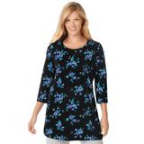 Plus Size Women's Perfect Printed Three-Quarter-Sleeve Scoopneck Tunic by Woman Within in Blue Rose Ditsy Bouquet (Size 6X)