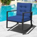 Red Barrel Studio® Patiojoy 2 Pcs Outdoor Wicker Rocking Chair Rattan w/ Cushion in Blue | 33 H x 26.5 W x 36 D in | Wayfair