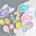 Décoration de gâteau rose bleu 1 2 3 4 arc-en-ciel à paillettes Cupcake Toppers joyeux