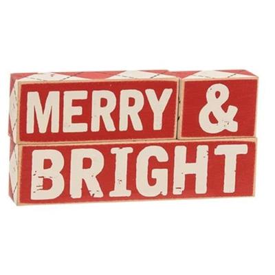 3/Set Plaid Merry & Bright Wooden Blocks - 1" high by 5.5" wide