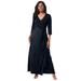 Plus Size Women's Stretch Knit Faux Wrap Maxi Dress by The London Collection in Black (Size 36 W)