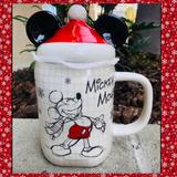 Disney Other | Large Disney Winter Micky Mouse Mug With Top | Color: Red/White | Size: Os