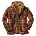 Men's Casual Plaid Hoodie Jacket Long Sleeve Color Block Checkered Pattern Drawstring Casual Thicken Cardigan Tops Warm Keeping Coat Outwear Flannel Jacket with Quilted Lined (Brown, 5XL)