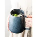 Tasse en céramique rétro avec cuillère et couvercle café créatif bureau thé clics verres