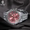TBTK-Montre à quartz étanche pour homme grand cadran rose violet bleu glacé horloge de luxe avec