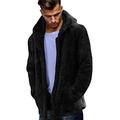 Men's Long Sleeve Double-Sided Teddy Fleece Hoodie Hooded Sweatshirt Casual Loose Fuzzy Velvet Sweater Outwear Black