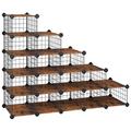 SONGMICS Interlocking Shoe Rack, 15-Slot Modular Shoe Organiser, Under Stairs Storage Unit, 35 x 22 x 17 cm for Each Slot, Shoe Storage for Closet, Bedroom, Rustic Brown and Black LPM404A01