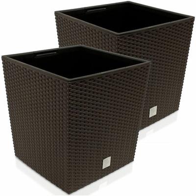 Deuba® Blumentopf 35/64L Innentopf Mit Griffen Wetterfest Rattanoptik Pflanzkasten Übertopf Image
