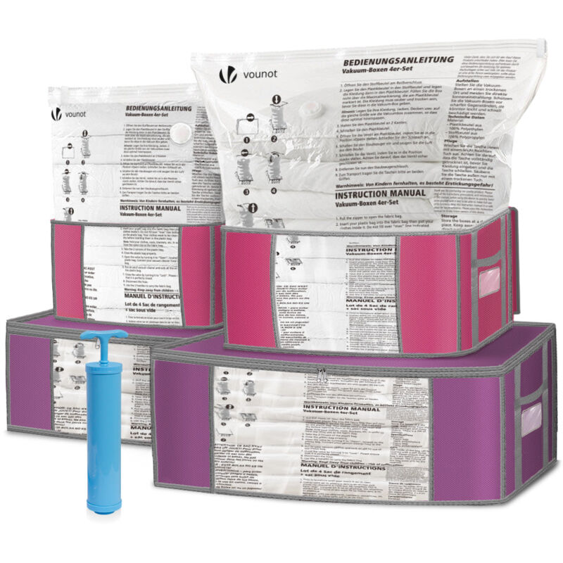 4 Stück Vakuumbeutel und 4 Stück Aufbewahrungstasche, mit Pumpe – Vounot