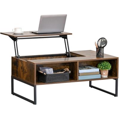HOMCOM Couchtisch Wohnzimmertisch Kaffeetisch mit Höhenverstellbarer Platte Spanplatte Braun 100 x Image