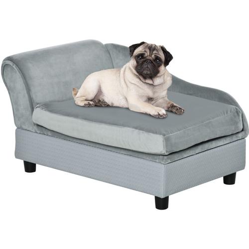 PawHut Haustiersofa mit Matte, Hundebett, Hundematte, Hundesofa mit Lagerraum, Naturholz+Plüsch,