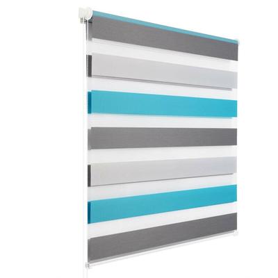 Doppelrollo Weiss+Grau+Türkis 45x150cm - Woltu Image