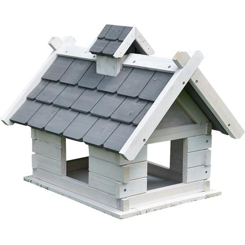 Vogelhaus Grau Weiß Vogelfutterhaus Holz Vogelvilla Vogelhäuschen Futterstation