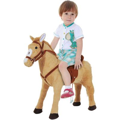 HOMCOM Reitpferd Spielpferd Plüschpferd Spielpferd für Kinder Stehpferd mit Sound Beige 85 x 28 x