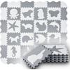 Juskys - Kinder Puzzlematte Timon 36 Teile mit 16 Tieren in grau weiß - rutschfest & abwischbar