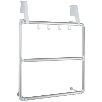 Handtuchhalter für Tür und Duschkabine Compact, mit 3 Querstangen, Weiß, Aluminium silber matt,