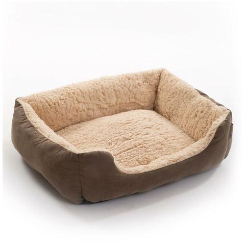 Hundebett Hundekissen Hundekorb Haustierbett Hundesofa Decke Dunkelbraun/Beige 75x60x19 cm