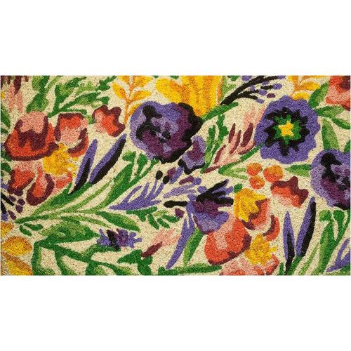 Baroni Home Coco Mat mit PVC-Basishandgemalte purpurrote Blumen 70x40 cm