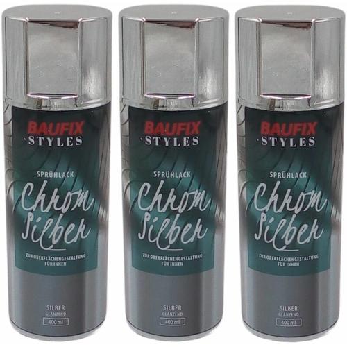 Baufix - 3x Chrom Silber Effektlack Lackspray 400ml Farbspray Sprühdose Spraydose