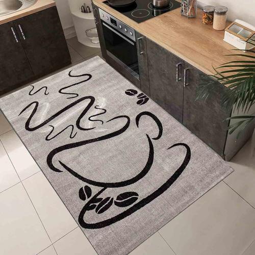 Küchenteppich Grau Trendiger Kaffee Teppich, Cappuccino Muster Tasse Kurzflor,80×250 cm