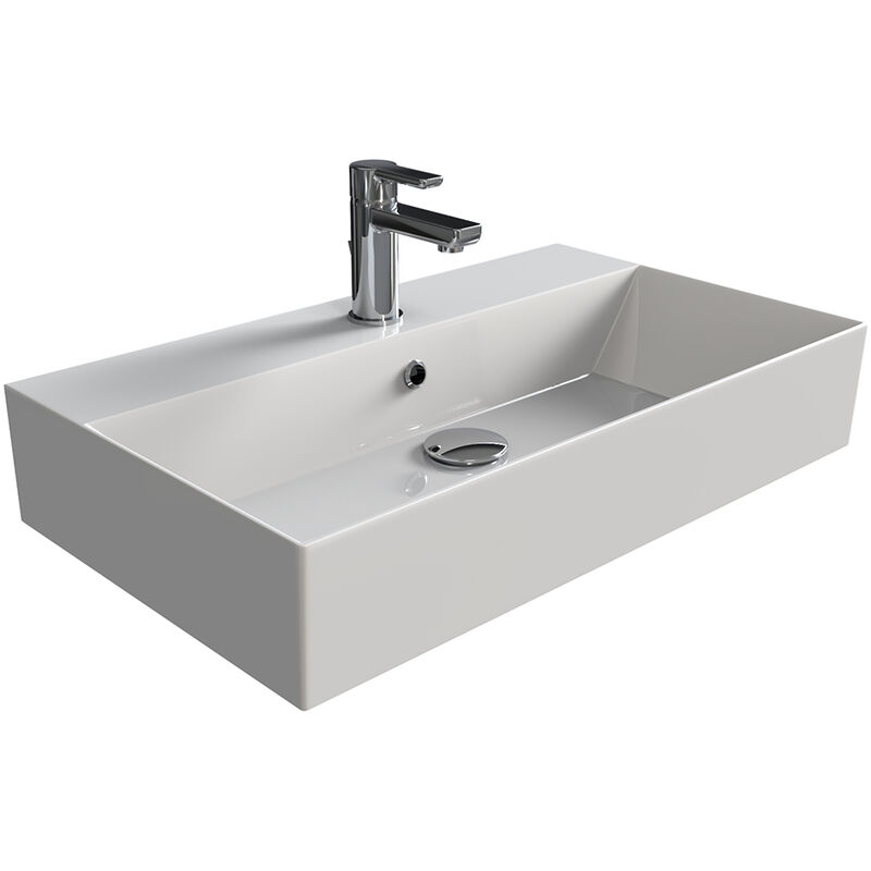 Waschbecken Hängewaschbecken Aufsatzwaschbecken Waschtisch aus Keramik eckig 70 x 42 cm Weiß – Aqua