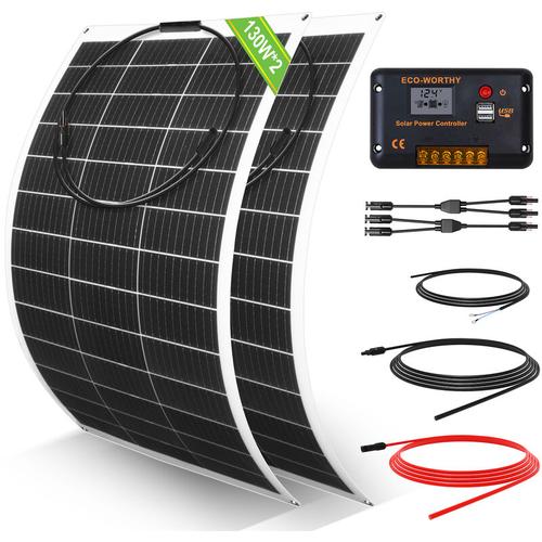 260W 12V flexibel Solarpanel Kit netzunabhängig Off Grid: 2 Stücke 130W Solarpanel + 30A