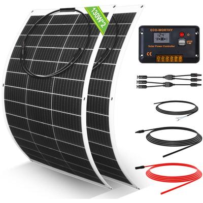 Eco-worthy - 260W 12V flexibel Solarpanel Kit Solaranlagen: 2 Stücke 130W Solarmodul + 30A Image