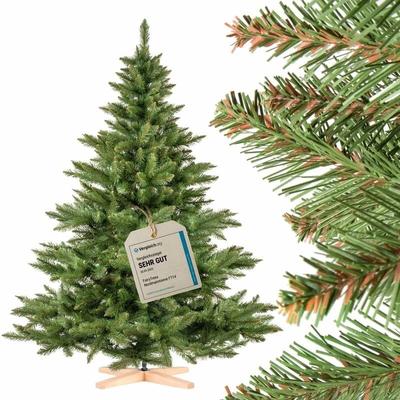 Fairytrees - Weihnachtsbaum künstlich 180cm nordmanntanne mit Christbaum Holzständer testsieger
