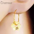 Boucles d'oreilles à breloques en or 24 carats pour femmes fleur de soleil goutte d'oreille